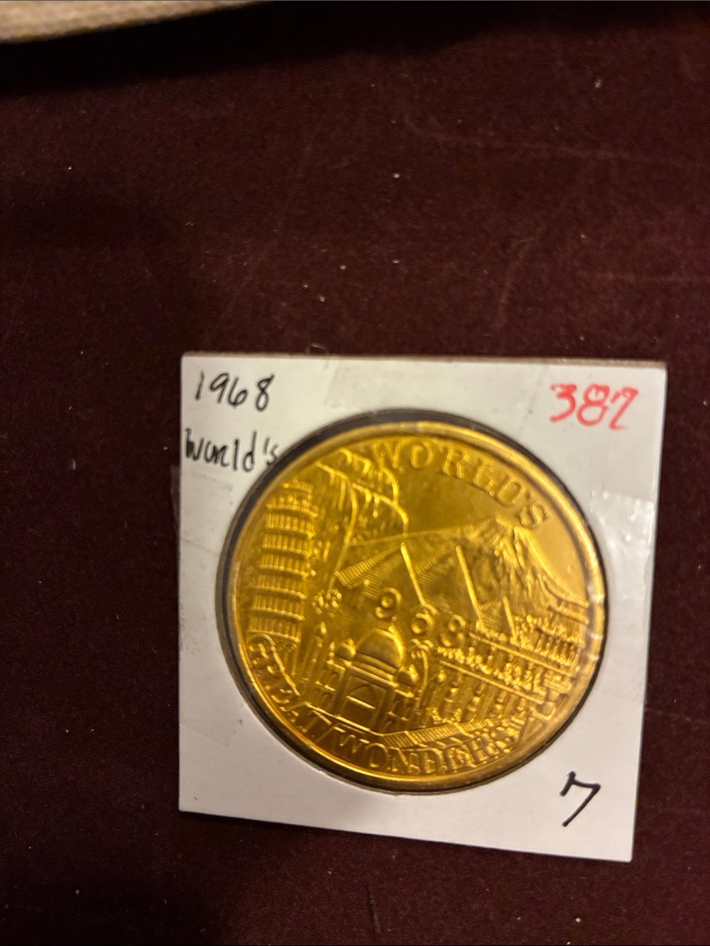 Gold Tone World's Greatest Wonders Commemorative Medallion